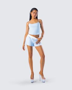 A little downtime is needed sometimes 💅 Look your best even on your casual days in this two-piece set featuring a blue cami tank top and a pair of blue boy shorts 💙 Sporty Blue Short Top, Short Summer Camisole For Loungewear, Short Camisole For Summer Loungewear, Blue Cami Tank Top For Loungewear, Light Blue Sporty Shorts For Summer, Sporty Light Blue Shorts For Summer, Summer Loungewear Tank Top In Short Length, Summer Loungewear Tank Top Short Length, Casual Short Camisole For Loungewear