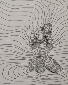 a black and white drawing with wavy lines