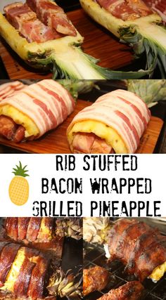 bacon wrapped pineapples are being grilled on the grill and then cooked in the oven