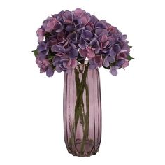 a purple vase filled with lots of purple flowers