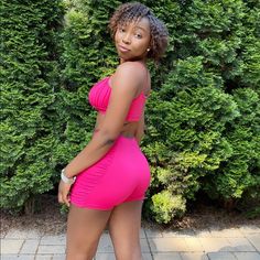 Super Cute And Flirty Color: Pink Navy Blue Pink Mini Length Summer Shorts, Pink Flirty Mini Length Shorts, Pink Fitted Flirty Shorts, Flirty Pink Shorts For Day Out, Fitted Pink Shorts For Day Out, Pink Mini Length Shorts For Beach, Big Chocolate, Make My Day, Short Set