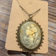 Vintage Repurposed On To New Bronze Backing 20 Inch Bronze Chain Green Cabochon Cameo Diy Cameo Jewelry, Vintage Cameo Jewelry, Shell Locket, Jewel Earrings, Flower Statement Necklace, Pearl Drop Necklace, Vintage Repurposed, Fairy Artwork, Brown Necklace