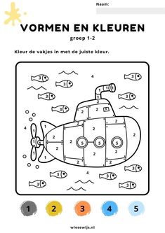 a coloring book with an image of a submarine in the ocean and numbers on it