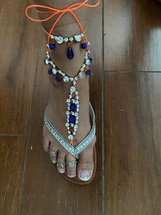 2 Gators blue and orange barefoot sandals made with orange Jun 2023, Atlantic Beach, Blue And Orange, Anklet Jewelry, Body Jewellery, Summer Of Love, Body Jewelry, Anklets, Etsy Accessories