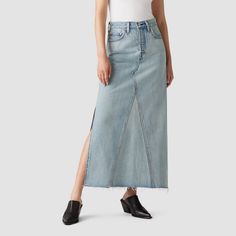 Our Long Icon Skirt is the timeless, maxi denim skirt you’ve been searching for, with a mid rise and the iconic Levi’s® details you know and love . Flip it over and you’ll find two back pockets that were designed to flatter just like the ones on your favorite 501® jeans. In 1873, Levi's ® invented the blue jean. What started as a piece of clothing for the American worker quickly became an icon of American style around the globe. And every Levi's ® style is crafted with the same high standard of Custom Skirt, Maxi Denim Skirt, Not In The Mood, Festival Skirts, Long Denim Skirt, Trendy Skirts, Tiered Maxi Skirt, Jeans Skirt, 501 Jeans