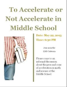 a flyer for a middle school class with an image of a man in striped shirt and jeans