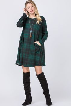 95% Polyester 5% Spandex Side Pockets Small Size Length 34" Plaid Cardigan, Cardigan Outfits, Hooded Cardigan, Green Plaid, Dark Wash Jeans, Hunter Green, A Line Dress, Womens Bottoms, Cold Shoulder Dress