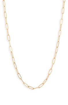 Put the perfect finishing touch on your look with this handcrafted paper-clip chian necklace made from polished 14-karat yellow gold. 18" length Handcrafted 14k gold Made in Canada 14k Rose Gold Paperclip Chain Necklace, Gold-tone Oval Link Paperclip Chain Necklace, 14k Gold-tone Paperclip Chain Necklace, Luxury Gold-tone Paperclip Chain Necklace, Paper Clip Chain Necklace, Keep Jewelry, Paper Clip, Womens Jewelry Necklace, Chain Necklace