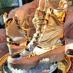 Brand New With Box Us Size 9 Rose Gold Boots, Tan Combat Boots, Snake Skin Boots, Fashion Nova Shoes, Black Combat Boots, Lace Up Booties, Motorcycle Boots, Moto Boots, Black Booties