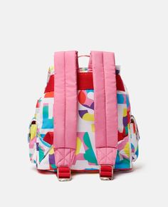 Stella Logo Pop Backpack-White-large Casual Multicolor Backpack For School, Multicolor Casual Backpack For Back To School, Playful Nylon Bags For Back To School, Casual Multicolor Backpack For Back To School, Playful Nylon Backpack, Playful Nylon Travel Bags, Playful Multicolor Standard Backpack, Multicolor School Backpack For Summer, Multicolor Summer School Backpack