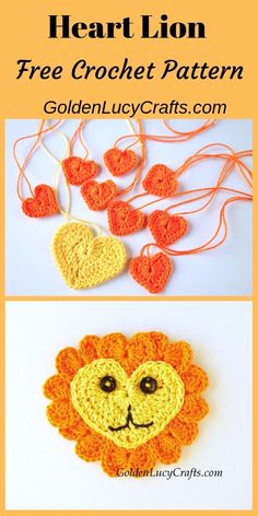 crocheted lion head and heart pattern for valentine's day