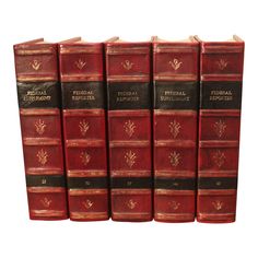 Sets of 5 leather bound federal supplement law books of assorted volumes and publication dates. These beautiful books bound in deep red and black leather with gilt detailing create a visual impact for any study or office. Larger sets available upon request. Fulford & Co, Wilson NC. Wilson Nc, Bookbinding Ideas, Journal Books, Law Books, Decorative Ideas, Beautiful Books, Leather Books, Entertainment Room, Funny Cute Cats