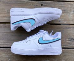 Blue Swoosh Custom Air Force 1-shecustomize Cute Nike Air Force 1 Custom, Blue Air Jordan 1, Shoe Artwork, Rave Shoes, Nike Custom, Nike Air Force 1s, Air Force 1s, Custom Kicks, Air Force 1 Custom