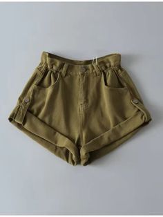 Women Basic Denim Shorts Candy Color Trendy Pant – qinobox Trendy Solid Color Short Bottoms, Trendy Short Solid Color Bottoms, High Waist Cotton Jean Shorts With Pockets, Baggy Green Shorts For Summer, Green Baggy Shorts For Summer, Trendy Solid Color Shorts, Trendy Short Length Solid Color Pants, Trendy High Waist Solid Color Shorts, Khaki High Waist Non-stretch Jeans