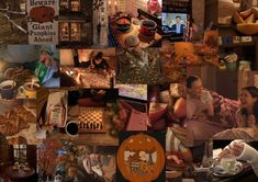 a collage of pictures with people and food in them, including pumpkin pies