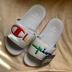 New Womens Champion Slides Champion Slides, Champion Shoes, Shoes Womens, Women's Shoes Sandals, Shoes Sandals, Slides, Color White, Size 7, Women Shoes