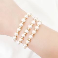 Stretchy Bracelet Freshwater Pearls + Gold Filled Beads Pearl Bracelet With 8mm Beads, Pearl Bracelet With Spacer Beads, Pearl White Bracelets With 8mm Pearl Beads, Pearl Bracelets With Spacer Beads, Pearl Beaded Bracelets With 8mm Beads, Pearl Beaded Bracelets As Gift, Adjustable Beaded Pearl Charm Bracelet, Pearl Beaded Bracelets For Gifts, Pearl White Round Bead Bracelets