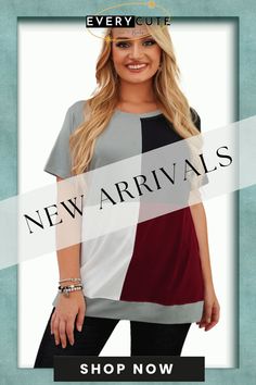 Wine Red Plus Size Crew Neck Colorblock T-shirt Gray Patchwork Short Sleeve Tops, Gray Color Block Top For Summer, Casual Gray Patchwork T-shirt, Gray Color Block T-shirt For Summer, Gray Color Block Summer Top, Gray Short Sleeve T-shirt With Splicing, Gray Spliced Short Sleeve Top, Gray Spliced Short Sleeve T-shirt, Gray Color Block Short Sleeve Top