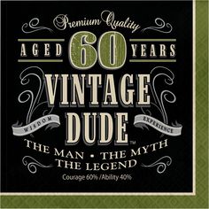 an old - fashioned birthday card with the words, age 60 years vintage dude