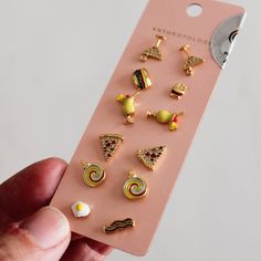 Anthropologie 6 Pair Stud Earrings Set, New Nwt Retails For $68 Earring Sets As Followings: - Martini Glass - Burger & Fries - Pina Colada - Pizza - Lollipop - Egg & Bacon Burger Fries, Anthropologie Jewelry Earrings, Triple Hoop Earrings, Silver Threader Earrings, Moon And Star Earrings, Earring Sets, Vintage Style Earrings, Pearl Cluster, Leather Mary Janes