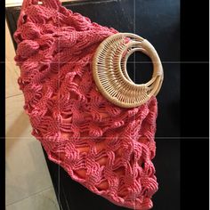 Nwot Beautiful Crochet Bag/Beach Bag In Coral, With Woven Bamboo Handles. Magnetic Snap Closing. Smoke Free And Pet Free Home. Pink Bucket Crochet Bag For Travel, Pink Crochet Bucket Bag For Travel, Pink Woven Beach Bag, Pink Woven Beach Bag For Summer, Pink Rectangular Beach Bag For Beach Season, Rectangular Pink Beach Bag For Vacation, Pink Rectangular Crochet Bag For Summer, Pink Woven Straw Bag For Beach, Bohemian Pink Crochet Bag For Summer