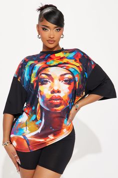 Available In Black. Biker Short Set Oversized T-Shirt Crew Neck Short Sleeve Biker Short Elastic Waistband Stretch Disclaimer: Print Placement Will Vary Self: 96% Polyester 4% Spandex Imported | Beautiful Work Of Art Short Set in Black size Large by Fashion Nova Casual Stretch Tops With Abstract Print, Casual Stretch Top With Abstract Print, Bold Graphic Print Tops For Spring, Trendy Multicolor Fashion Print Tops, Black Crew Neck Top With Fashion Print, Trendy Multicolor Top With Sublimation Print, Black Tops With Graffiti Print For Spring, Black Stretch Printed Tops, Black Graffiti Print Tops For Spring