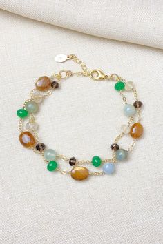 Earthy Stone Bracelet in Gold Fill - Marshcreekjewelry Golden Rutilated Quartz, Silver Jewelry Necklace, Gemstone Beaded Bracelets, Green Onyx, Vibrant Green, Rutilated Quartz, Smokey Quartz, Copper Color, Boho Chic Fashion