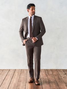 Brown Suit | The Black Tux Brown Groomsmen Suits, Brown Tux, Brown Suit Wedding, Men Wedding Attire Guest, Father Of The Bride Attire, Fall Wedding Groomsmen, Brown Groomsmen, Cocktail Wedding Attire, Groom Suit Grey