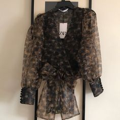 Animal Print Blouse. Pristine Condition. Brown Evening Blouse For Fall, Brown Long Sleeve Blouse For Party, Brown Fall Office Blouse, Brown Long Sleeve Party Blouse, Spring Office Blouse In Brown, Brown V-neck Blouse For Office, Spring Brown Office Blouse, Chic Brown Blouse For Work, Chic Brown Workwear Blouse