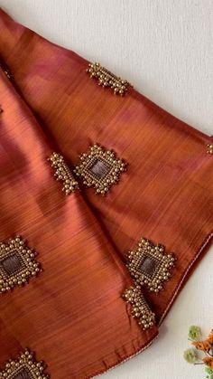 Cotton Saree Blouse Neck Designs, Work Blouse Patterns Latest, Orange Blouse Embroidery Designs, Orange Colour Aari Work Blouse, Simple Hand Aari Designs For Blouses, Aari Work Blouse Hand Border Design, Blouse Thread Hangings, Silk Saree Blouse Designs With Work, Simple Beats Work Blouse Design