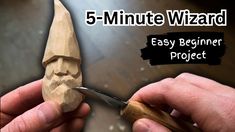 a person holding a knife with the words 5 minute wizard easy beginner project