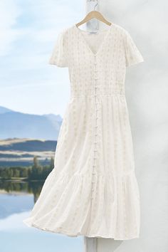 Light and airy, this dress makes summer magic with boho-inspired details. A spirited jacquard pattern creates beautiful depth, while a smocked bodice adds comfort and texture. Summer Magic, Destination Dress, Apple Shape, Timeless Wardrobe, Gauze Dress, Romantic Dress, Jacquard Pattern, Smocked Dress, House Dress