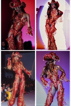 Connie Fleming Mugler, Crazy Runway Looks, Mugler Cowboy, Connie Fleming, 1992 Fashion, Mugler Runway, Drag Costume, Drag Outfits, Drag Fashion