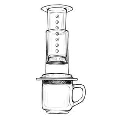 a drawing of a water filterr with a cup on the bottom and an object in the middle