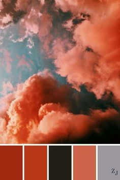 the sky is filled with clouds and colors that are red, brown, blue, and green