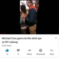 an image of michael cera gave me the stink eye on ny subway