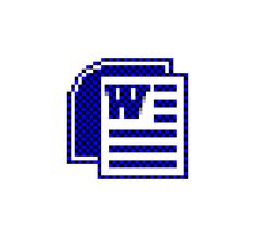 a blue checkered paper with the letter w on it, in pixelated style