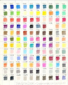 the color chart for different shades of watercolor pencils, with numbers in each row