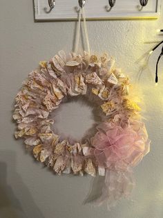 a wreath is hanging on the wall