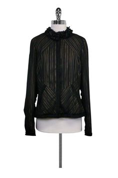 Current Boutique-Elie Tahari - Black Pleated Jacket Sz L Spring Formal Outerwear With Ruffles, Spring Formal Ruffled Outerwear, Chic Evening Outerwear With Ruffles, Chic Ruffled Formal Outerwear, Chic Formal Ruffled Outerwear, Chic Formal Outerwear With Ruffles, Elegant Pleated Fitted Outerwear, Elegant Fitted Pleated Outerwear, Elegant Pleated Formal Outerwear