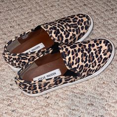 Almost Brand New Very Lightly Used Steve Madden Cheetah Shoes. These Shoes Are So Cute Just Never Really More Than Much Spring Leopard Print Slip-on Sneakers, Cheetah Shoes, Shoes Steve Madden, Shoes Color, Steve Madden Shoes, On Shoes, Slip On Shoes, Steve Madden, So Cute