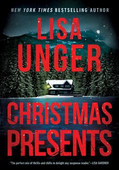 a book cover with the title christmas presents written in red and black, on a dark background