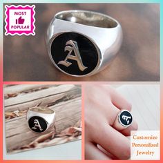 Old English Disc Ring,Personalized Old English Ring,Any Letter Ring,Gothic Letter Ring,Custom Father's day Jewelry,Christmas Gift #NameplateRing #SterlingRing #SilverMonogramRing #OldEnglishAlphabet #SterlingSilverRing #PersonalizedRing #MonogramRing #EngravedRing #MonogramInitials #MonogrammedRing Personalized Black Initial Ring As Gift, Personalized Black Initial Ring For Gift, Gothic Engraved Rings For Gift, Unique Black Engraved Ring For Gift, Custom Handmade Signet Ring As Gift, Custom Handmade Signet Ring For Gift, Black Engraved Ring With Initials As Gift, Customizable Black Rings For Gifts, Black Personalized Sterling Silver Signet Ring