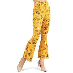 Step out in style this season with these beautiful women's plus size boho floral print bootcut pants. They are very comfortable to wear from day to night. Size: 3X.  Color: Yellow.  Pattern: printed. Casual Flared Bottoms With Floral Print, Trendy Flare Bottoms With Floral Print, Floral Print Flare Bottoms With Stretch, Trendy Flared Bottoms With Floral Print, Trendy Floral Print Flare Bottoms, Trendy Flare Pants With Floral Print, Stretch Floral Print Pants For Fall, Bohemian Flare Pants With Floral Print, Yellow Bohemian Bottoms With Floral Print