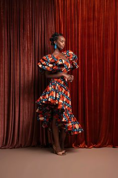 ASHA African Print Layered Ruffle sleeve Crop Top African Print Crop Top, Crop Top Layering, Hi Low Skirt, Jeans Design, Hi Low Skirts, Top Sewing, Cascading Ruffles, Wax Fabric, Infinity Dress