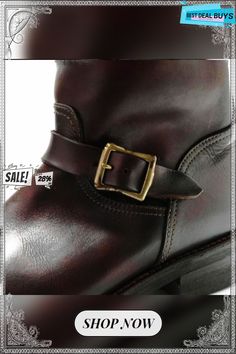 Men's Genuine Leather Engineer Boots Brown Moto Boots With Round Toe For Business, Business Brown Boots With Buckle Closure, Brown Business Boots With Buckle Closure, Classic Brown Ankle-high Moto Boots, Classic Brown Moto Boots With Buckle Closure, Engineer Boots, Cow Leather, Genuine Leather, Engineering