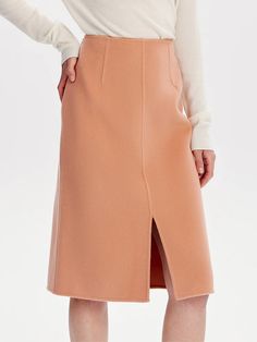 Double-faced woolen skirt GOELIA Women Skirt, Custom Size Dresses, Multi Dress, Soft Natural, Wool Skirts, Double Face, Wool Fabric, Split Hem, Skin So Soft