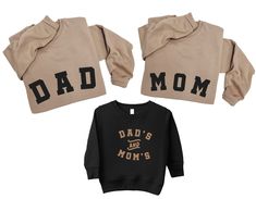 🏆 BESTSELLER from TeeLikeYours©️ ➽ Price per item. ➽ Add each item separately to your shopping cart. DESCRIPTION: This matching Sweatshirt Set makes the perfect gift for a new f dad and mom and teir lovely son or daughter. It is also great for: CHRISTMAS  Father's DAY  , Mother's DAY  , BIRTHDAY  or any other Occasion or Holiday! Get this funny outfit for: 🐤 New Parents & Baby Boy/ Girl ❥ Adult Sweatshirt: Comes with a print on front. This sweatshirt is a Crewneck Unisex Fit and It comes in Ta Father's Day Family Matching Long Sleeve Tops, Family Matching Sweatshirt For Fall, Family Matching Fall Sweatshirt, Family Matching Crew Neck Sweatshirt For Father's Day, Family Matching Long Sleeve Sweatshirt, Family Matching Black Sweatshirt For Winter, Family Matching Black Winter Sweatshirt, Family Sweatshirts, Children Top