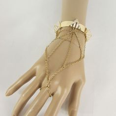 Women Gold Metal Pyramid White Hand Chain Thin Fashion Bracelet Cuff Slave Ring White And Gold Jewelry Aesthetic, Futuristic Hand Jewelry, Gold Chain Cuff Bracelet, Hand Accessories Aesthetic, Greek Clothes, Hand Cuffs, Women Skeleton, Hand Chain Jewelry, Hand Chain Bracelet