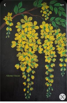 a painting of yellow flowers on a black background